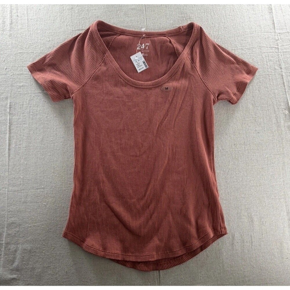Maurices 24/7 Ribbed Scoop Neck Tee - Rust Orange - Size M NWT